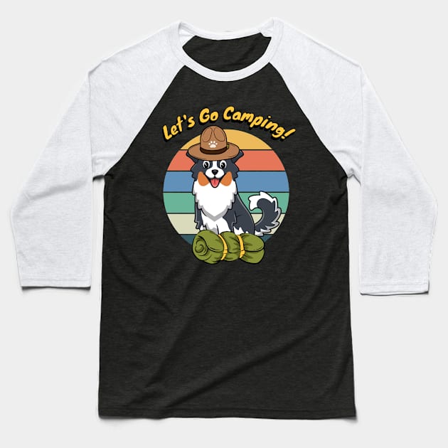 Funny Collie Dog Wants to go Camping Baseball T-Shirt by Pet Station